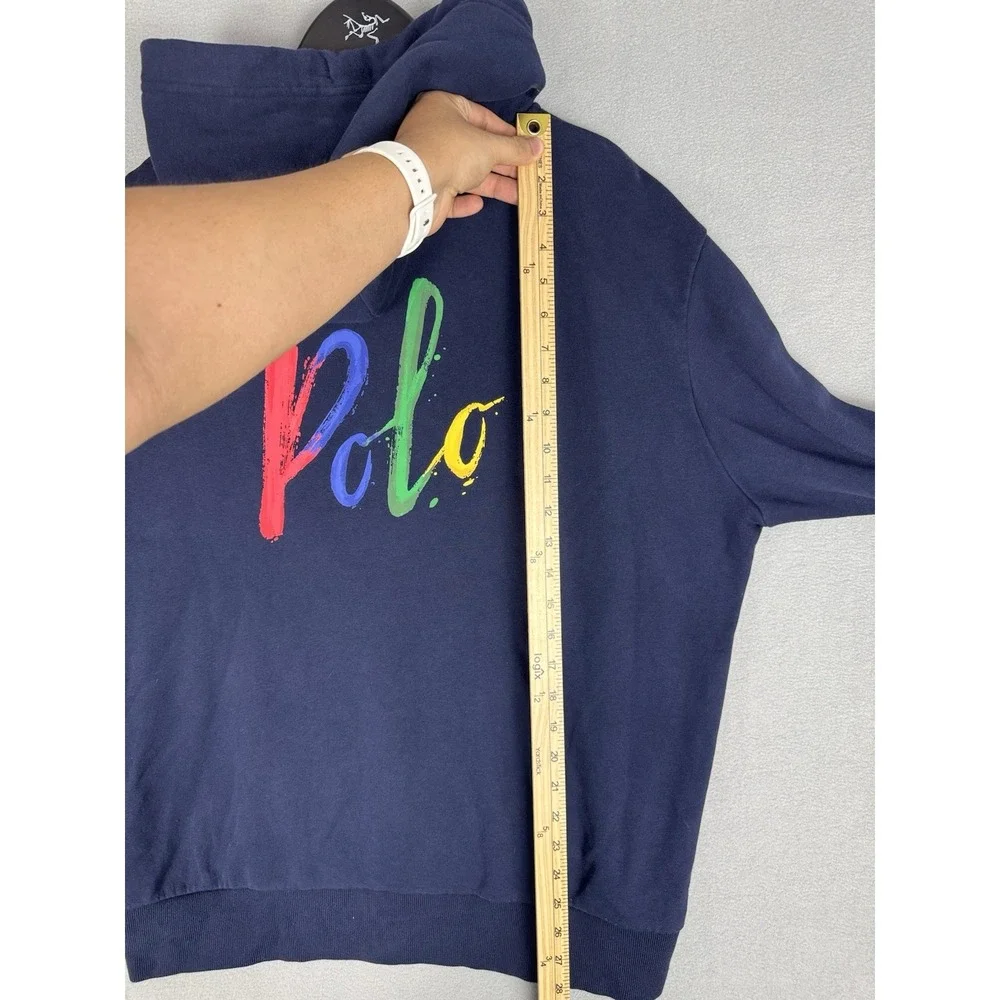 Polo Ralph Lauren Paint Splatter Logo Zip Up Navy Hoodie Mens Size XL Pony